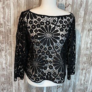 Grace Chuang Black Lace 3/4 Sleeve Overshirt size Medium